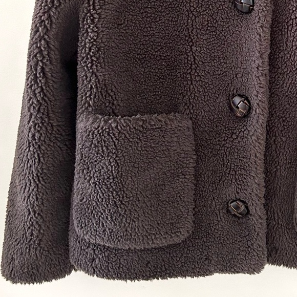 ZARA Faux Fur - Dark Brown - Button Front Jacket w/Collar & Pockets M - Picture 6 of 11